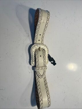 NWT Another Line Inc Womens Belt Sz L Wide Waist Ivory Stitched